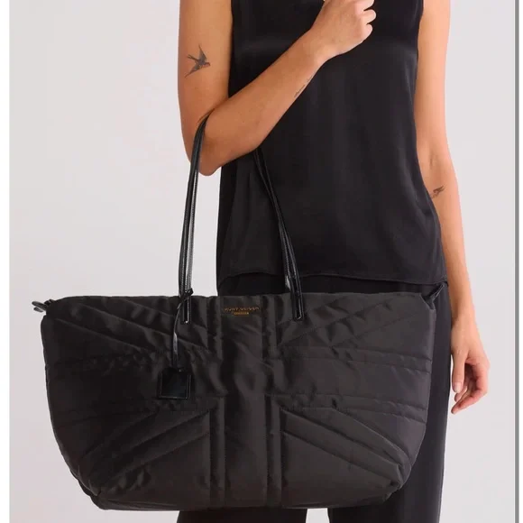 Kurt Geiger Union Jack Large Shopper Shoulder Tote Bag Black Quilted - Picture 2 of 5